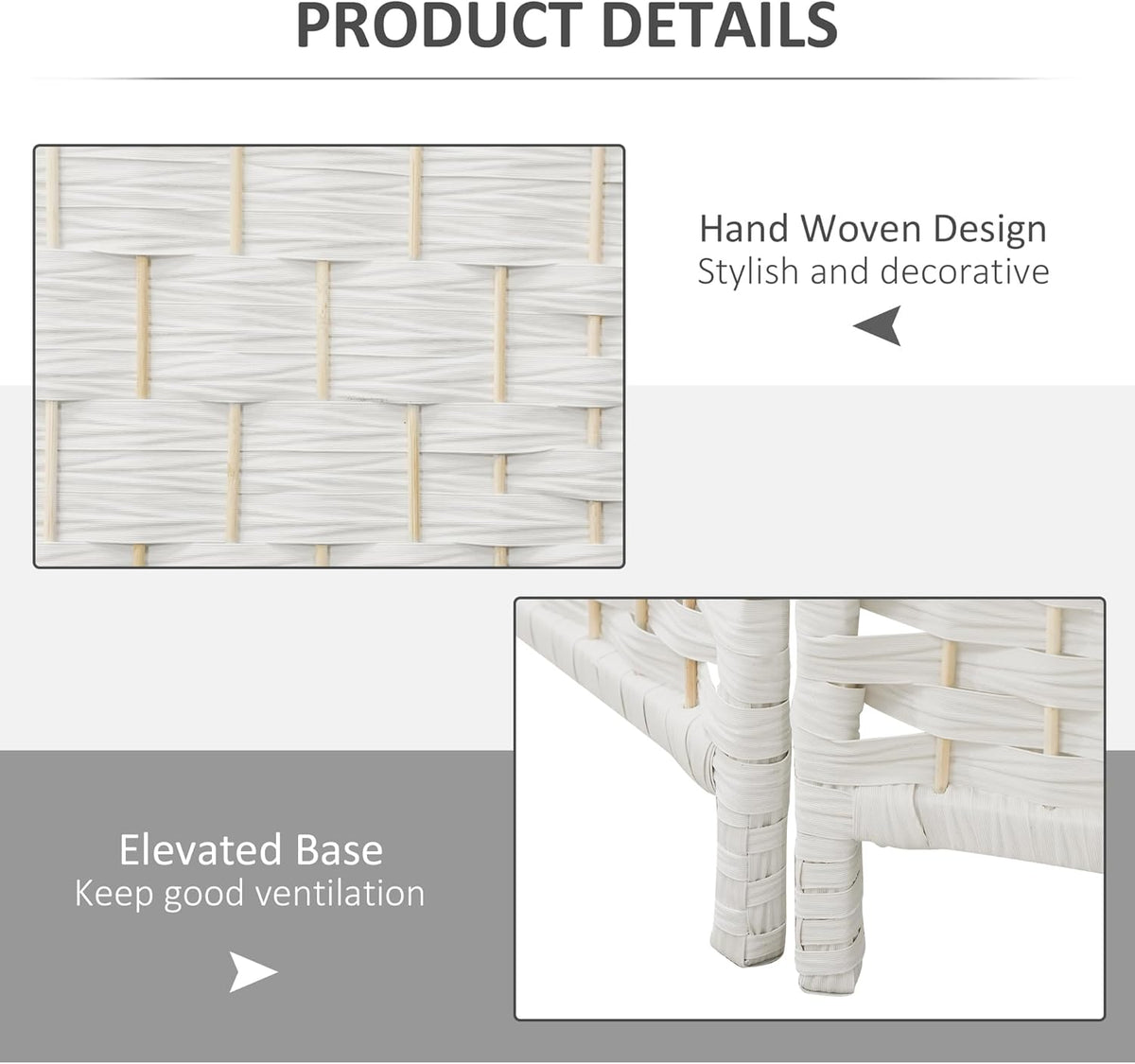 HOMCOM Room Divider, 6 Panel Folding Privacy Screen, 6FT Tall Portable Wicker Weave Partition Wall Divider for Bedroom, Home Office, White