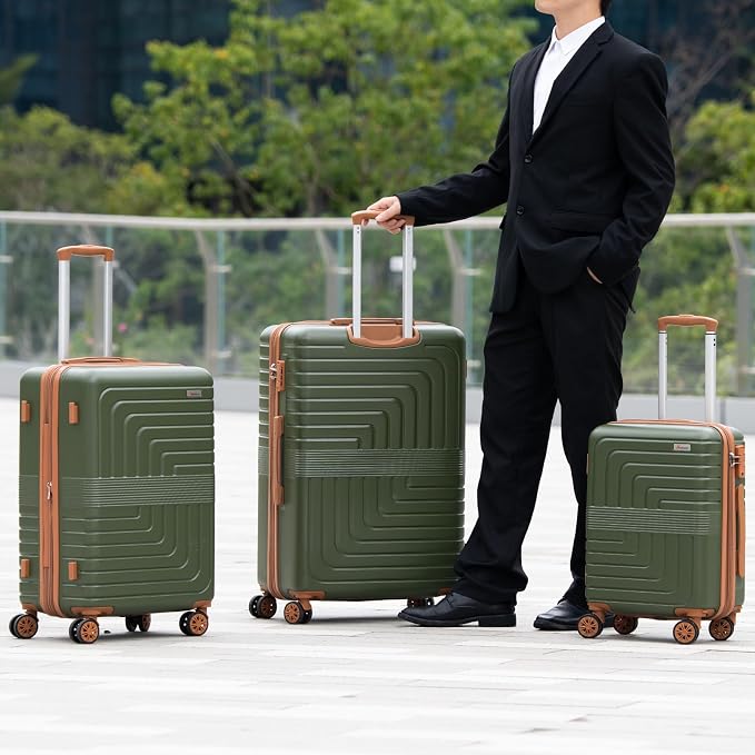 Romswi Luggage Sets 3 Piece Expandable PC+ABS Suitcases, Durable Hardshell