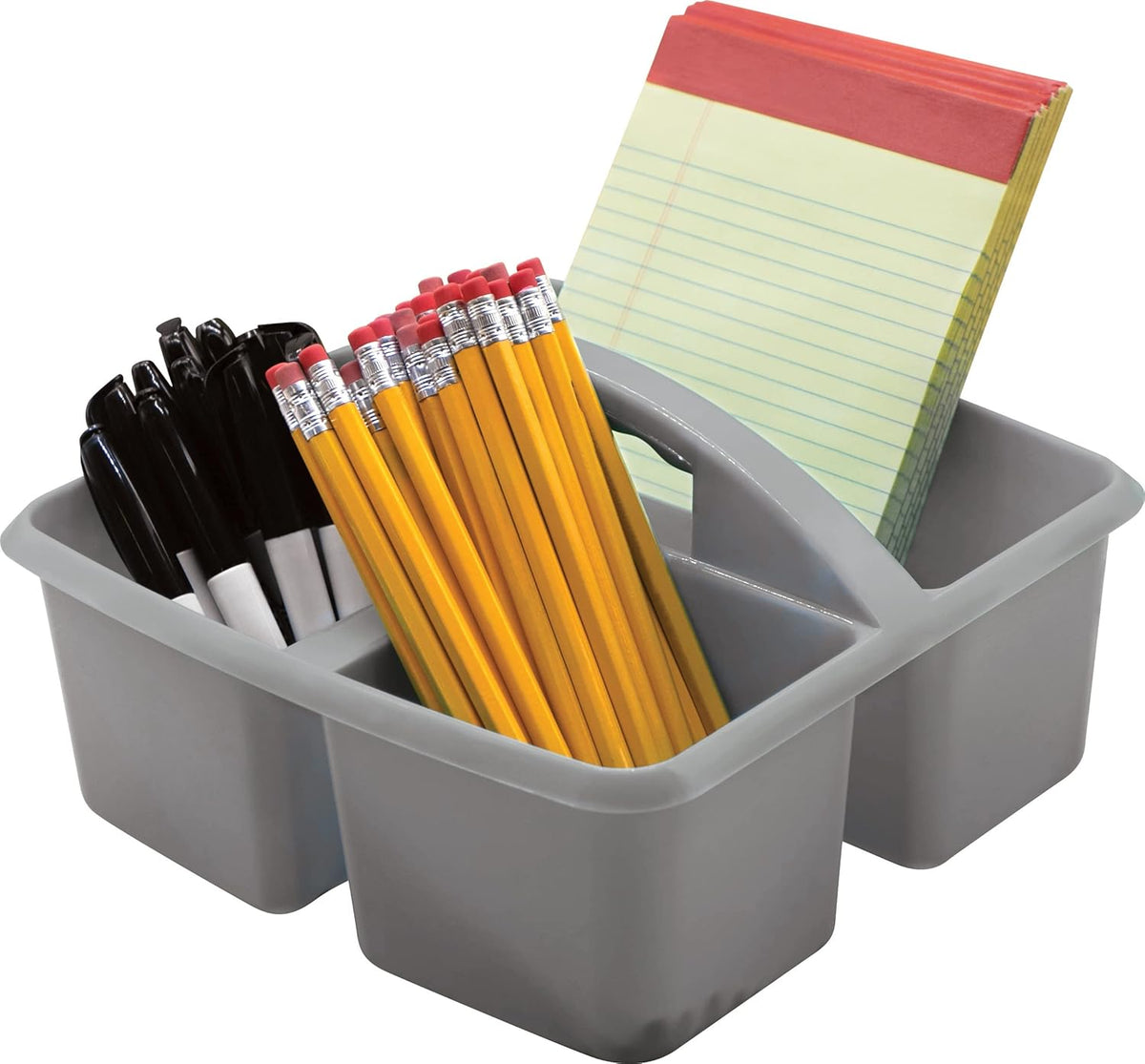 Teacher Created Resources Gray Portable Plastic Storage Caddy 6-Pack for Classrooms, Kids Room, and Office Organization, 3 Compartments
