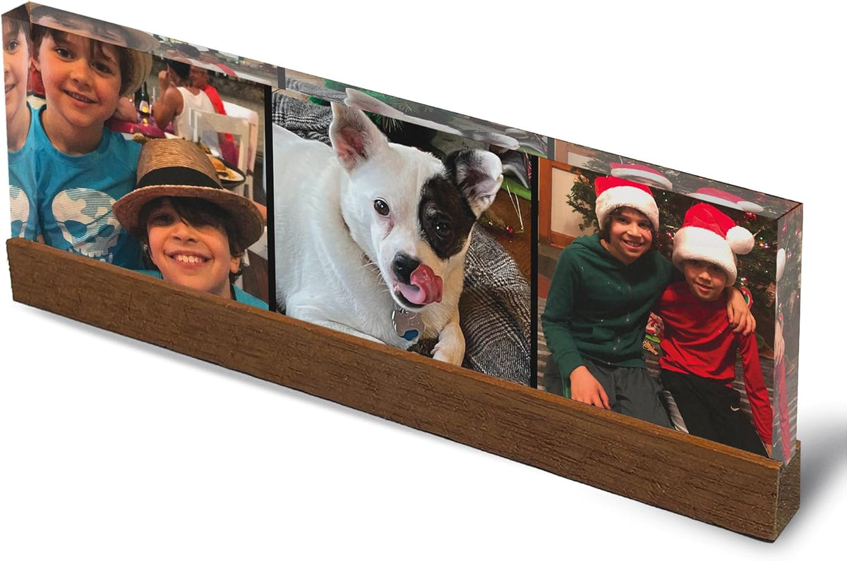 Artblox Personalized Office Desk Name Plate Custom Photo Prints On Acrylic Glass with Teak Wood Stand Turn Your Photos into Stunning Family Christmas Customized Gifts Desk Décor (10"x3")
