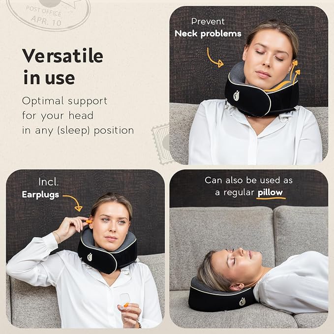 Travel Pillow - Airplane Neck Pillow - 100% Pure Memory Foam Flight Pillow