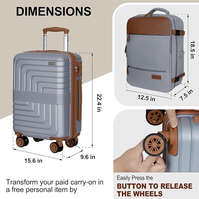 Romswi Luggage Sets 2 Piece 22In, Expandable 22x14x9 Carry On Luggage