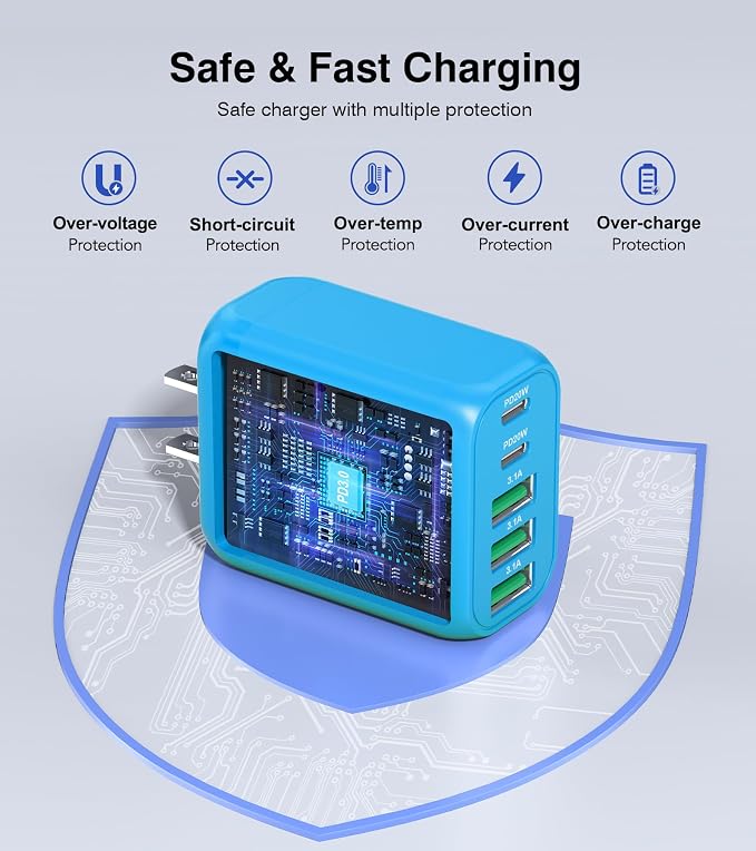 2-Pack USB C Wall Charger Block, 50W 5-Port C Charger Fast Charging Block PD