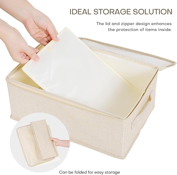 ANMINY 3PCS Storage Bins with Zipper Lids 13 Qt Lidded Fabric Storage Boxes