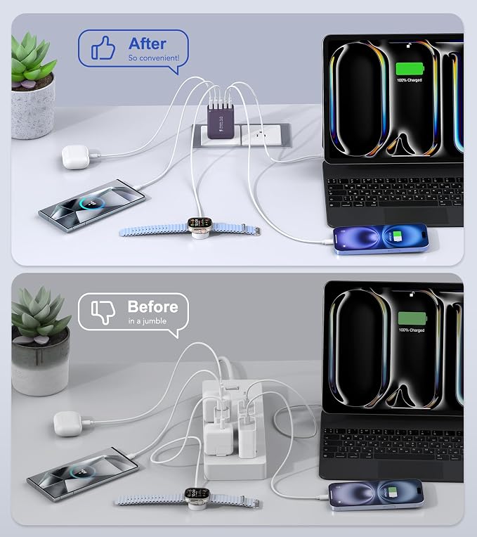50W 2-Pack USB C Wall Charger Block, 5-Port C Charger Fast Charging Block PD