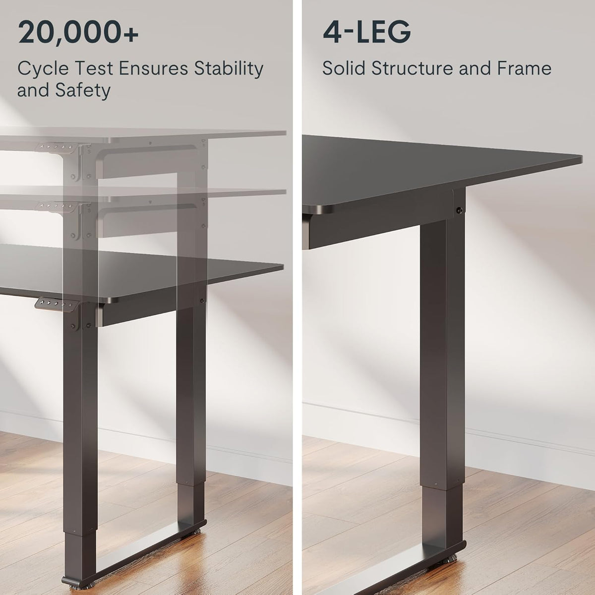 FLEXISPOT 4 Legs Standing Desk 63 x 28 Inch Electric Adjustable Height with Splice Board Home Office Sit Stand Up Desk, Black Top + Black Frame