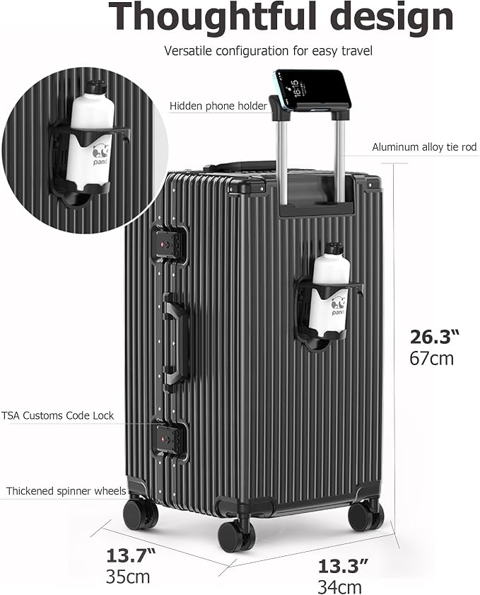 feilario 26in Super Large Captain Aluminum Frame Hardside Spinner Wheels Luggage