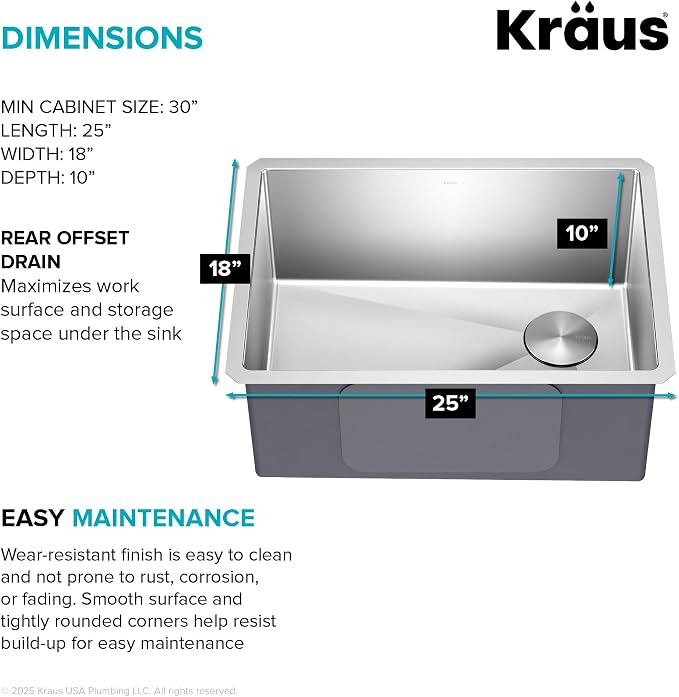 Kraus KHU111-25 Standart PRO 16 Gauge Undermount Single Bowl Stainless Steel