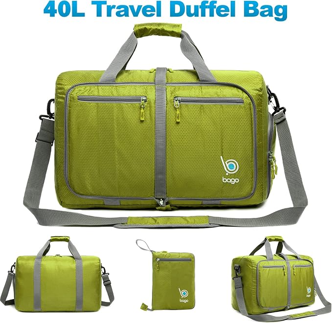 Bago Foldable Duffel Bags for Traveling Women & Men - 40L Sports Packable