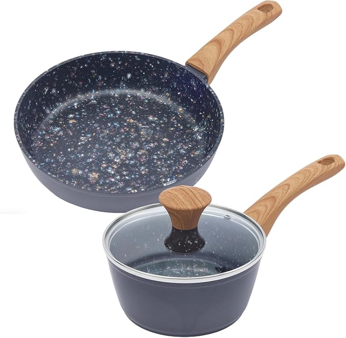 Nonstick Cookware Set, 2-Piece Non-Toxic Coated 8.5 Inch Frying Pan & Saucepan