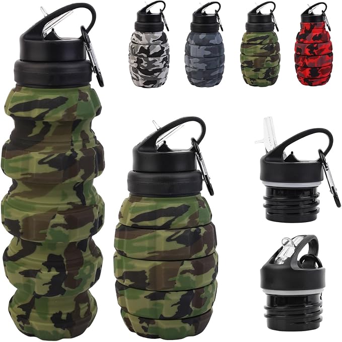 Collapsible Travel Water Bottle18oz, Reuseable Silicone Foldable Water Bottles