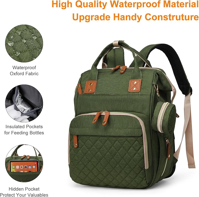 Diaper Bag with Changing Station, Waterproof 3 in 1 Baby Diaper Backpack with