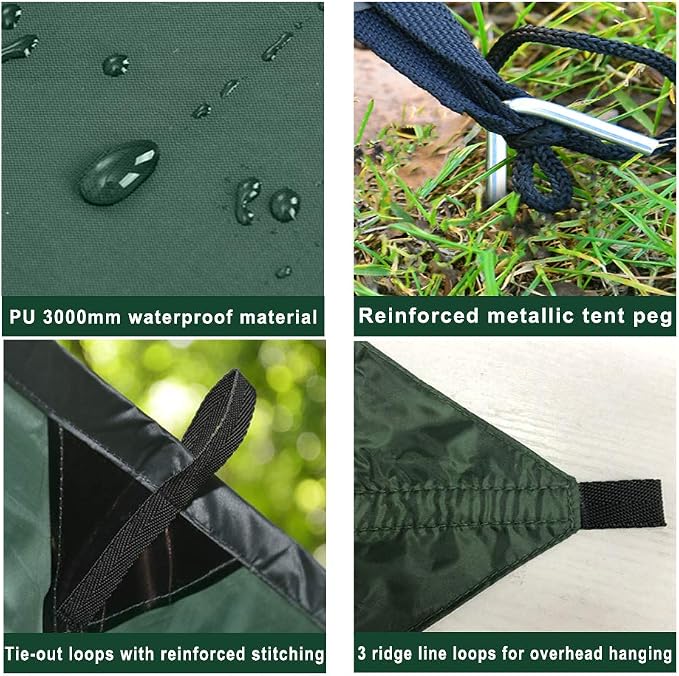 KALINCO Waterproof Camping Tarp Tent Hammock Rain Fly, 10X10FT/10X15FT