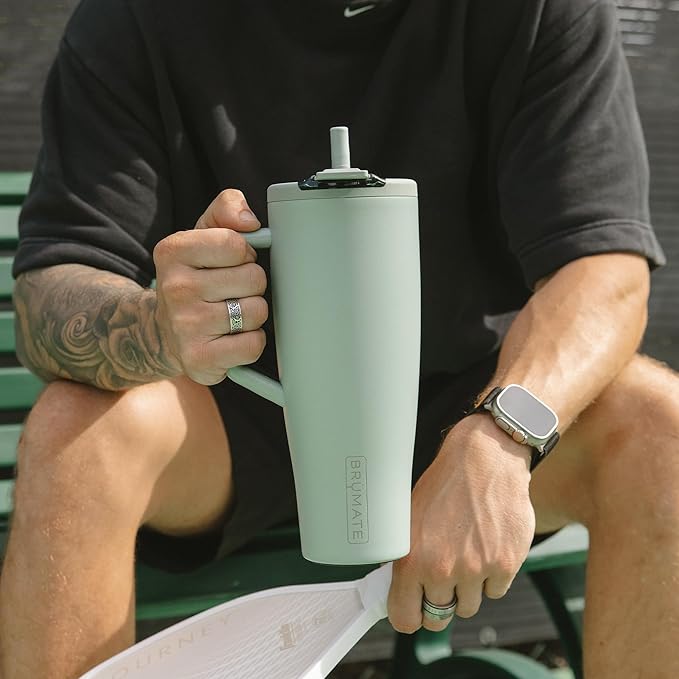 BrüMate Era Flip 40oz Tumbler with 100% Leakproof Covered Straw Lid | Hygienic Covered Straw | Insulated Stainless Steel Water Bottle with Handle | Cup Holder Friendly | BPA-Free (Onyx Leopard)