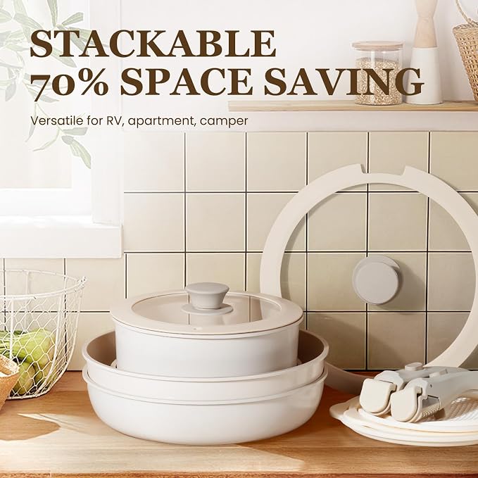 KIKCOIN Ceramic Cookware Set, 20 Pack Nonstick Pots and Pans Set
