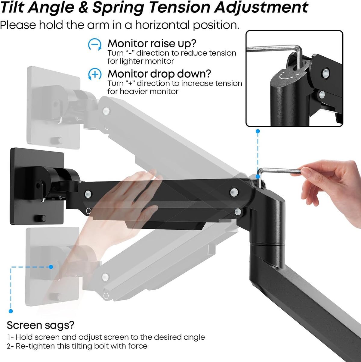 Premium Heavy Duty Monitor Arm for 17 to 49 inch Screens up to 44lbs, Fully Adjustable Ultrawide Single Clamp-on Desk Mount Stand, VESA 75x75/100x100mm (Black)