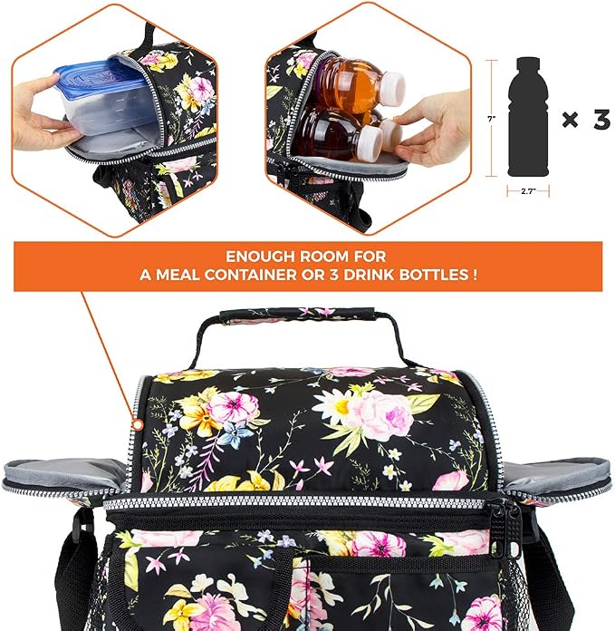 opux Lunch Bag Women Insulated, Adult Lunch Box Cooler, Flower Lunch Box