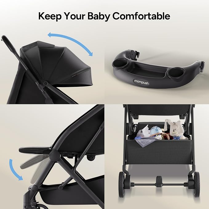 Mompush Lithe V2 Lightweight Travel Stroller, Compact Foldable Baby Stroller