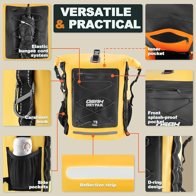 Waterproof Backpack Dry Bag 35L/55L/85L – Heavy Duty Roll-Top Hiking Backpack