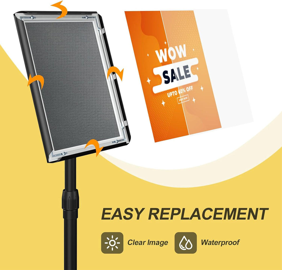 Relx Sign Holder Stand 8.5x11 inch - Adjustable Floor Standing Sign Holder - Signage Stand with Snap-Open Frame Display for Malls,Schools,Restaurants
