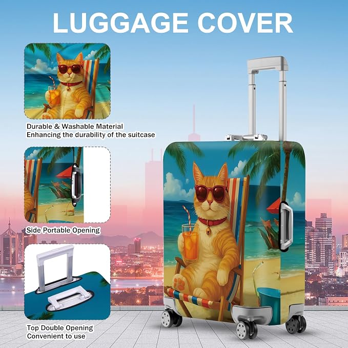 ANNA QUEEN Summer Cat Luggage Cover, Cat in Sunglasses