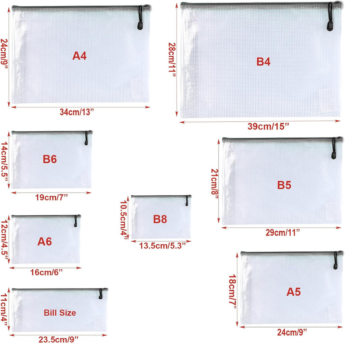 Oaimyy-B6(5.5"x 7.5"),12 Pcs,Plastic Mesh Zipper Pouch Document Folders Bag Zip File Folders for School Office Supplies, Travel,Puzzles Games Organizing Storage-Black