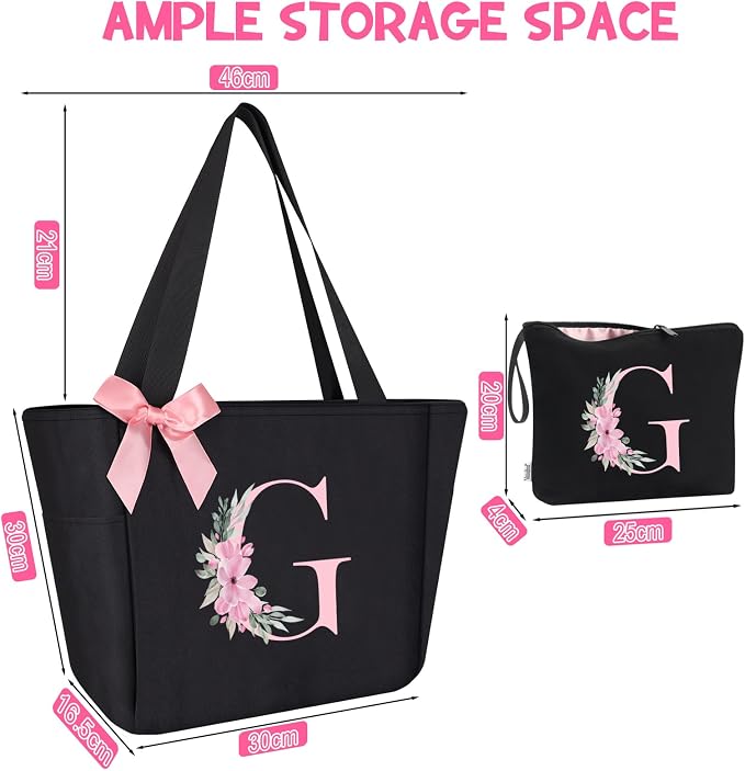 Vavabox Tote Bag, A-Z Initial Monogrammed Waterproof Tote Bag, Bridesmaid Gifts