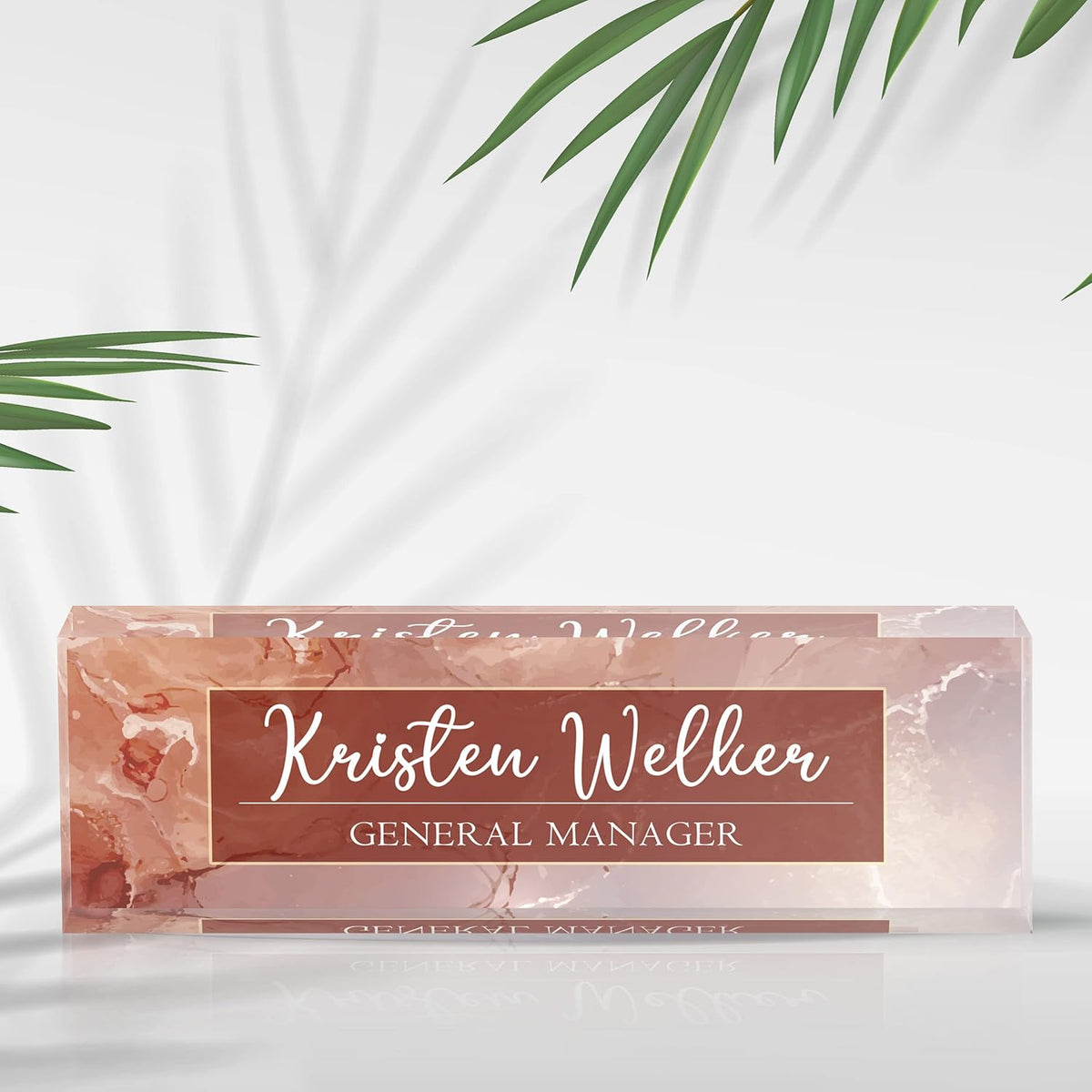 Desk Name Plate Personalized, Premium Pink Marble Acrylic Desk Name Plate, Personalized Name Plate for Desk, Office Decor for Women or Men Coworkers, Boss, Employee, Teacher