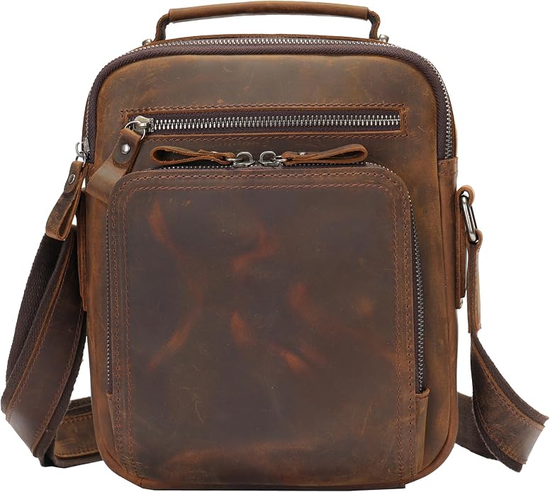 KPYWZER Genuine Leather Shoulder Bag Small Men Messenger Pack Handbag Sling