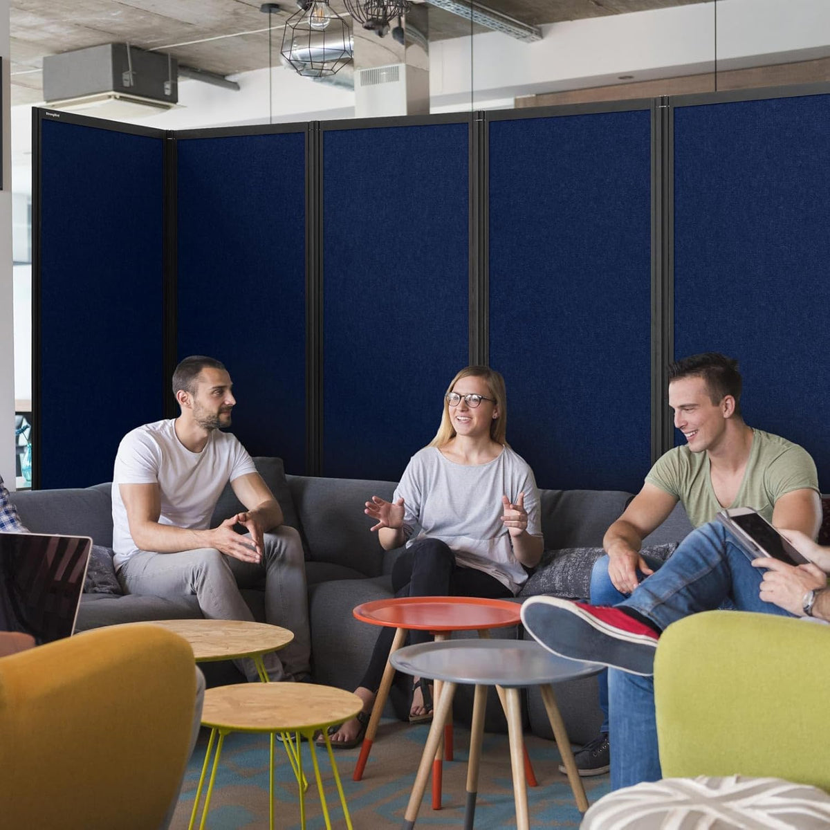 Room Partition,Folding Privacy Divider,Office Partition Dividers,Office Dividers Wall, 10'6"W x 6'7"H,Blue
