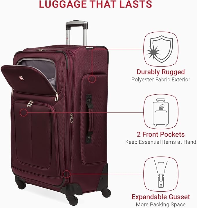 SwissGear Sion Softside Expandable Luggage – Large Checked Suitcase