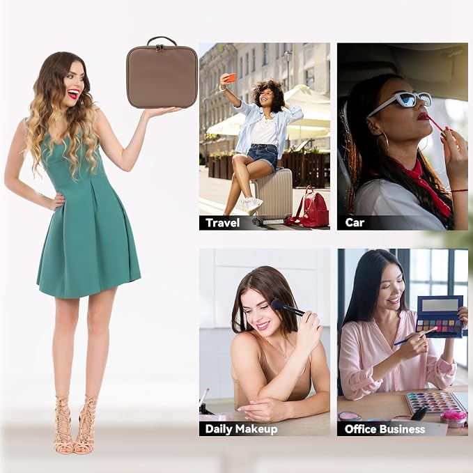 Travel Makeup Bag with LED Mirror and 10x magnifying glass with 3 Lighted