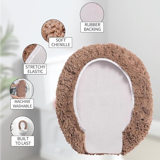 Microfiber Elongated Toilet Seat Cover 19.5"x 15" Machine Washable Solid Toilet