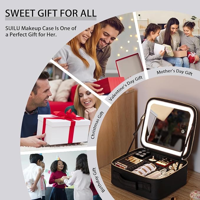 Makeup Bag with Led Mirror, Travel Makeup Organizer with 3 Color Setting