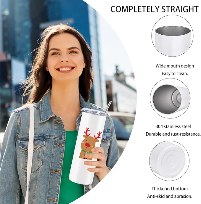 16 Pack 20 Oz Straight Skinny Tumblers,Individually Gift Boxed Stainless Steel Slim Skinny Tumbler Set Bulk, 20 Oz Insulated Slim Thin Travel Tumbler Cup for Diy, White