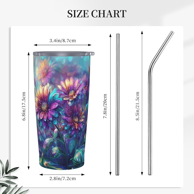 Sunflower Tumbler with Lid and Straw 20oz Vacuum Insulated Coffee Cup Stainless Steel Tumblers Leakproof Travel Mug Present for Women Men