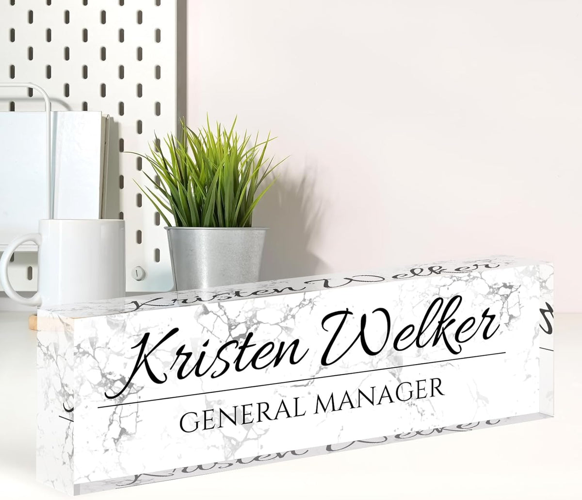 Name Plate for Desk, Desk Name Plate Personalized, Office Decor for Women Men, Acrylic Desktop Accessories, Office Appreciation Gifts for Boss Social Workers Nurse Teacher Employee (White Marble)