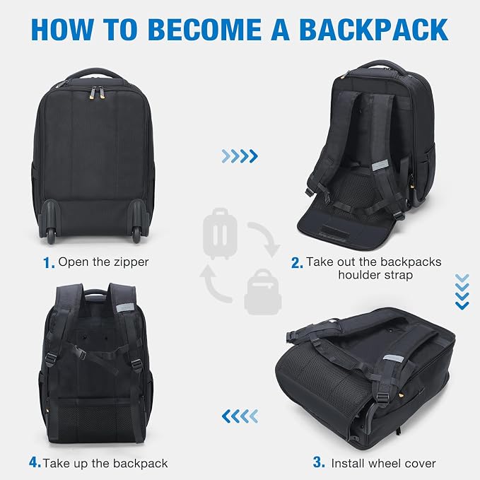 Rolling Backpack, 15.6 inch Laptop Backpack