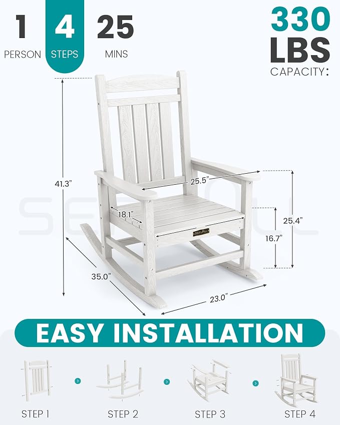 SERWALL Outdoor Rocking Chair, HDPE Patio Rocking Chair All-Weather Porch Rocker