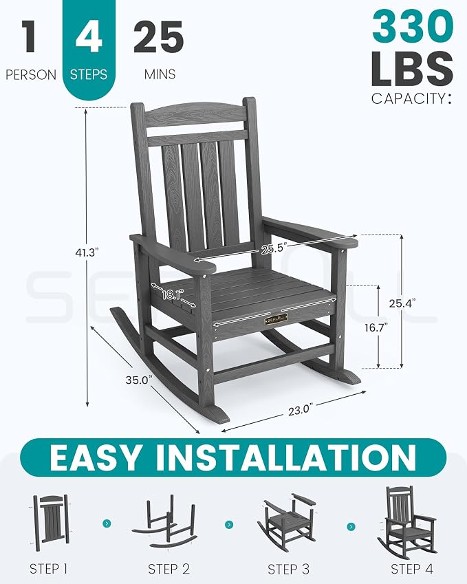 SERWALL Outdoor Rocking Chair Set of 2, HDPE Patio Rocking Chair All-Weather