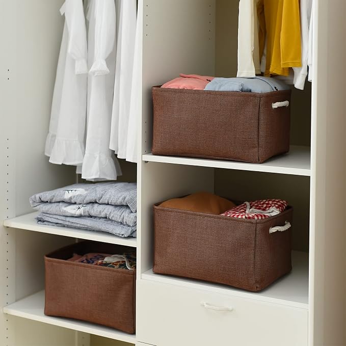 TheWarmHome Decorative Basket Rectangular Fabric Storage Bin Organizer Basket