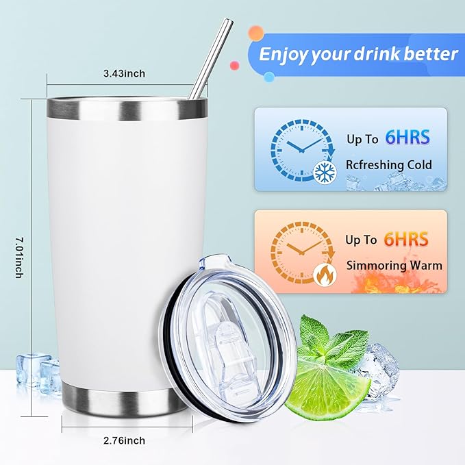 20oz Tumbler with Straw and Brush, Stainless Steel Vacuum Insulated tumbler