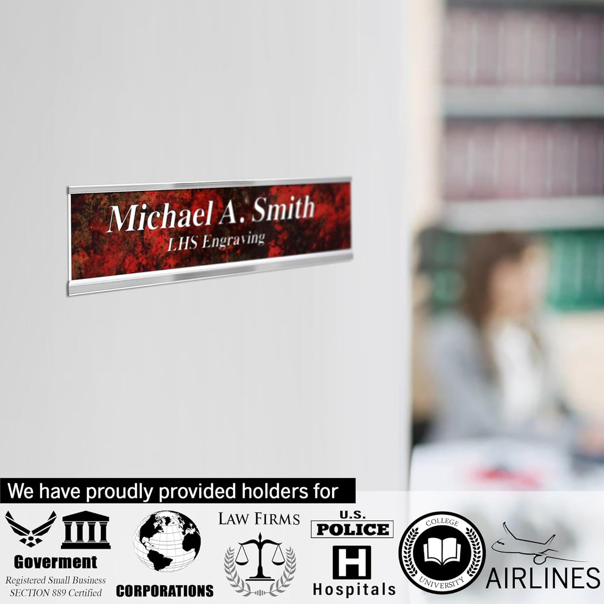 Engraved Name Plates for Door Sign Personalized Ivory Plastic Plaque with Brown Letters - Made in USA 2x8 B5