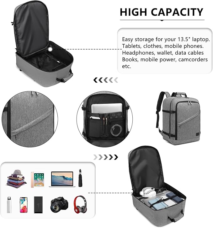 Kono Carry on Backpack, Waterproof Lightweight Daypack