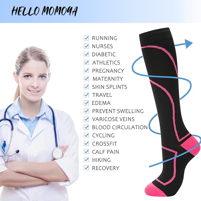 Compression Socks for Women Men Circulation Knee High 8 Pairs for Nurses
