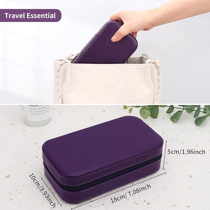 DesignSter Travel Jewelry Box, PU Leather Portable Jewelry Case, Small Jewelry