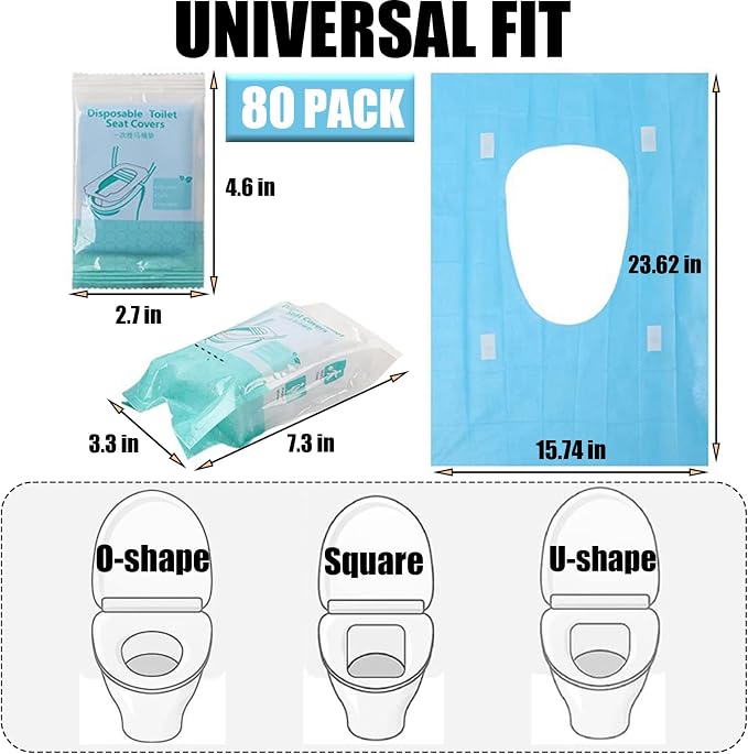 80 Pack Toilet Seat Covers Disposable 16x24 Inch XL Portable Toilet Liners