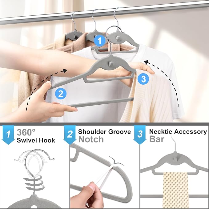 Velvet Felt Stackable Hangers 50 Pack, Non Slip,