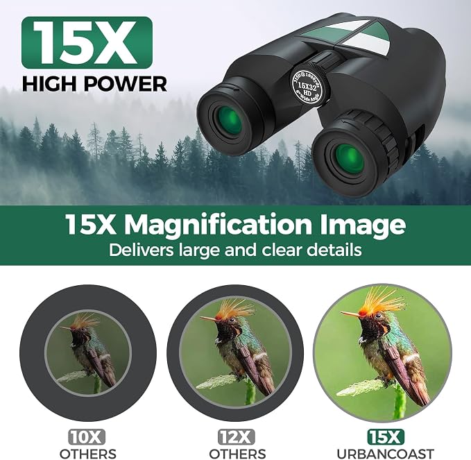 15x32 Compact Binoculars for Adults and Kids, High Power Lightweight Small