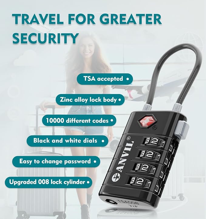 ANVIL 4 Digit Luggage Locks, TSA Locks